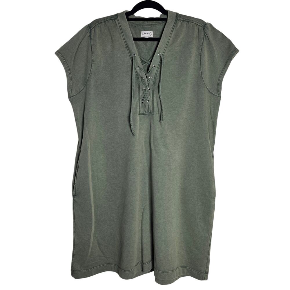 Wonderly Green-Fade Lace-up V-Neck Mini Dress Size XXL